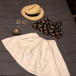 Floral crop top and cream skirt